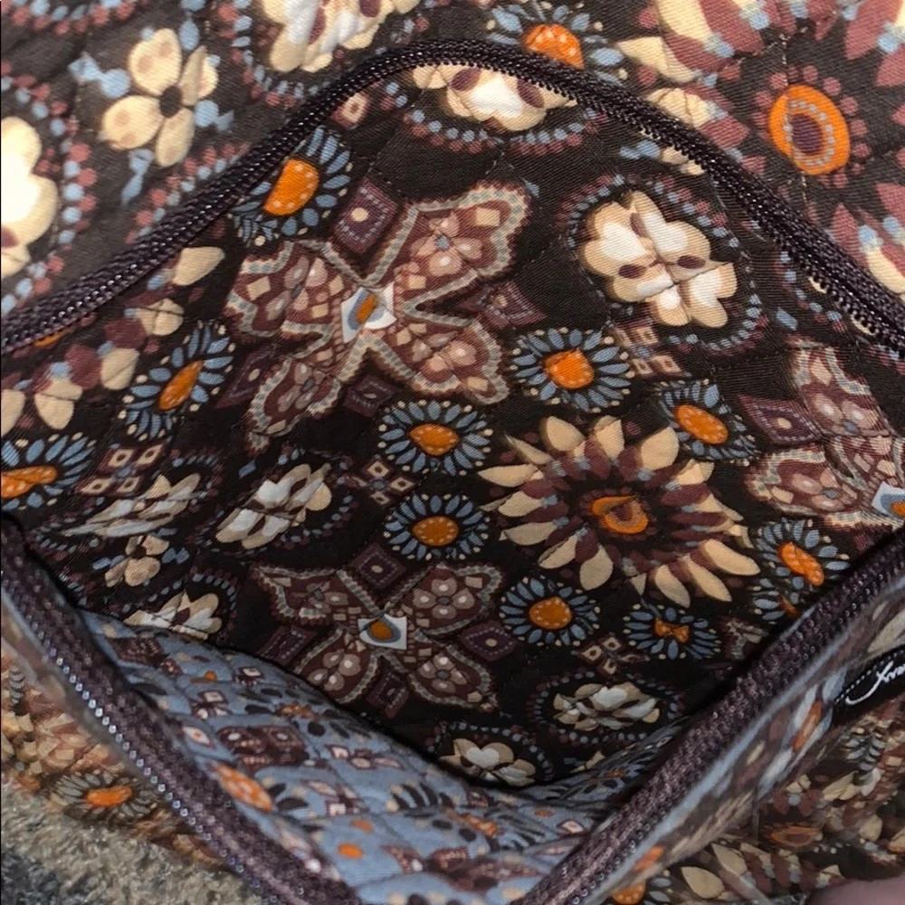 Vera Bradley Brown Floral Quilted Backpack with Cream and Orange Accents